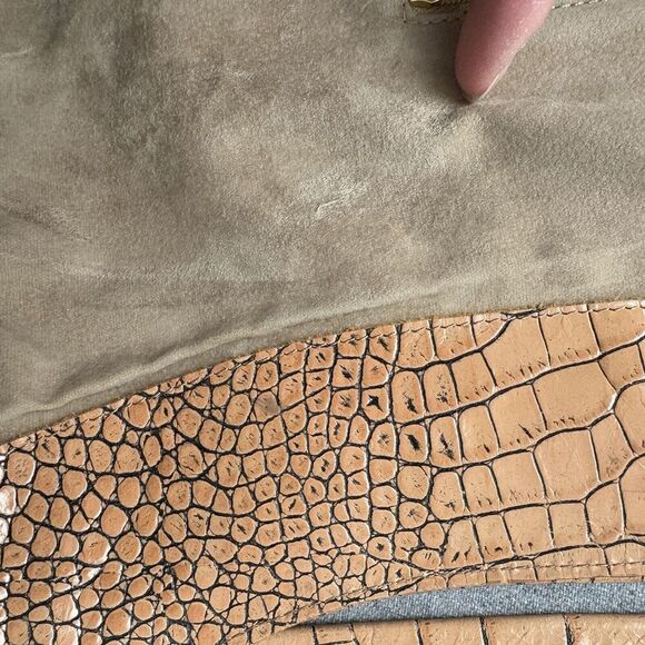 Vtg Brahmin Leather Handbag Large Tan Croc Embossed Smooth Tote Hobo Slouch Boho - Picture 16 of 16